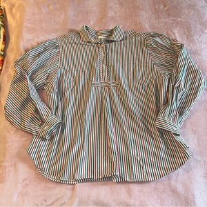 Wallmann vintage red, green and white striped long sleeve blouse size XL